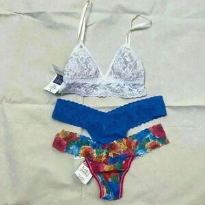 NWT Hanky Panky red yellow flower and blue low rise white bralette top XXS